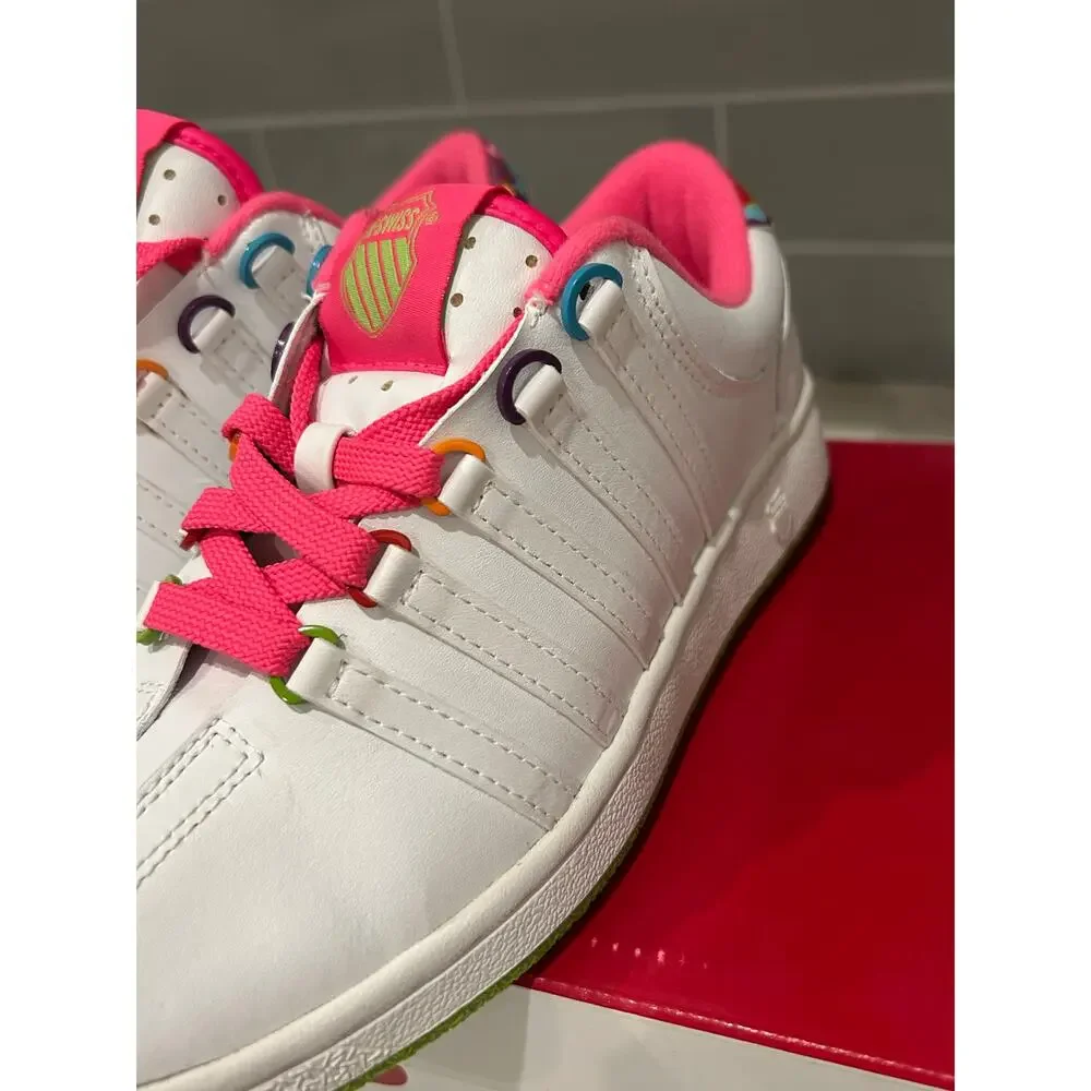 K-Swiss Classic Varsity Low‎ White Pink Big Kids Running Trainers Shoes 5 -NIB